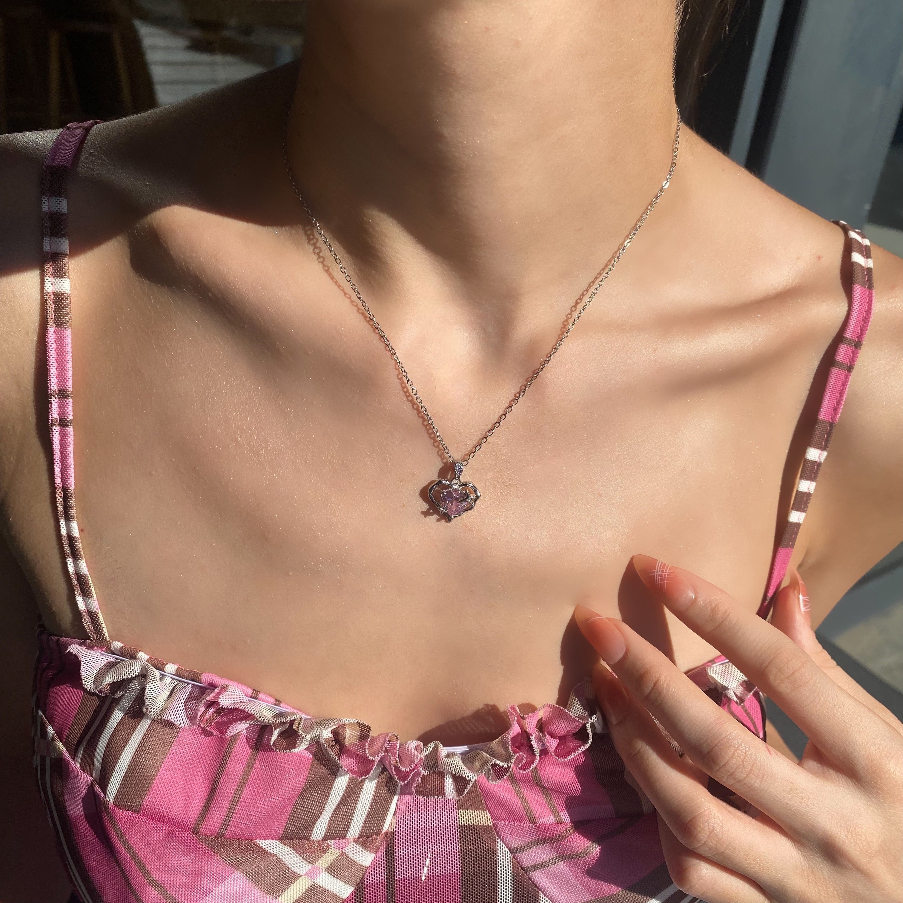 Pembe Mini Kalp Kolye