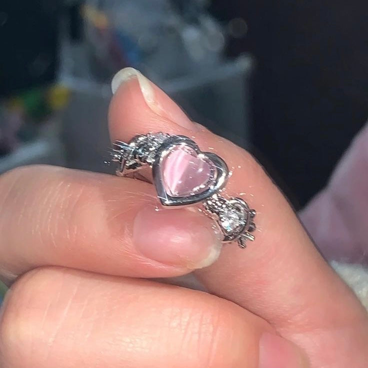 Pembe Kalp Mini Taş Yüzük